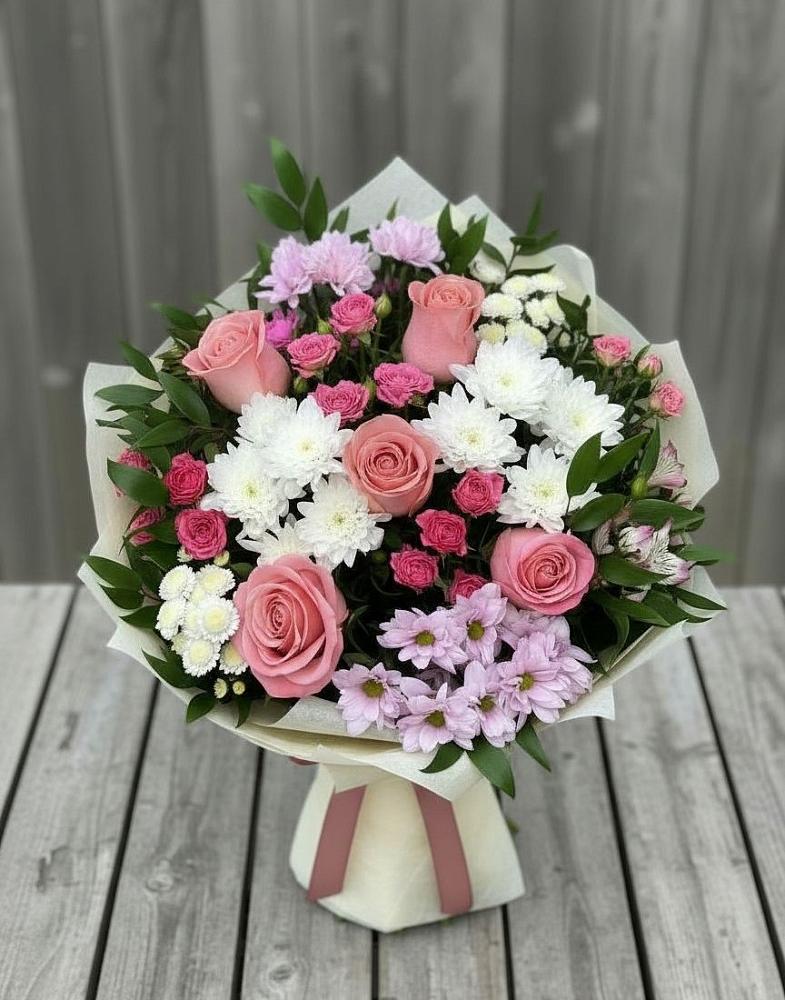 Букет цветов из: Альстромерии, Гвоздики, Розы и Хризантемы в Квашенки