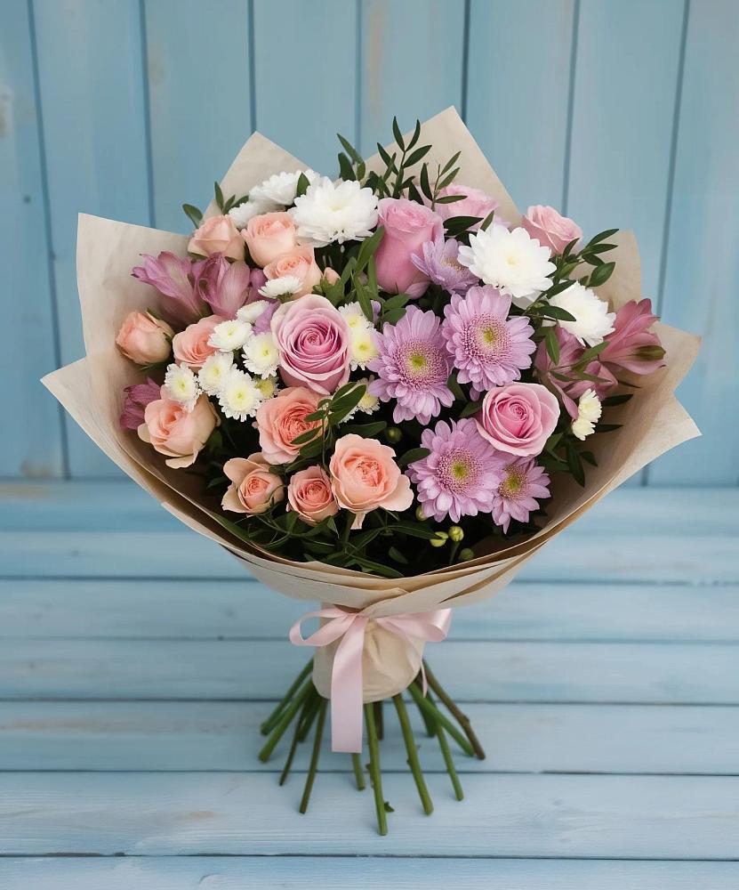 Букет цветов из: Хризантемы, Розы и Альстромерии в Квашенки