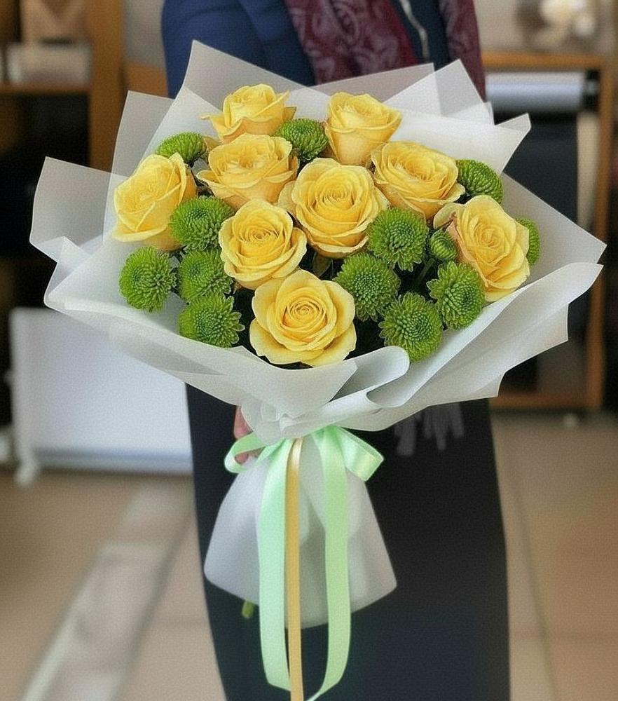 Букет цветов из: Хризантемы и Розы в Квашенки