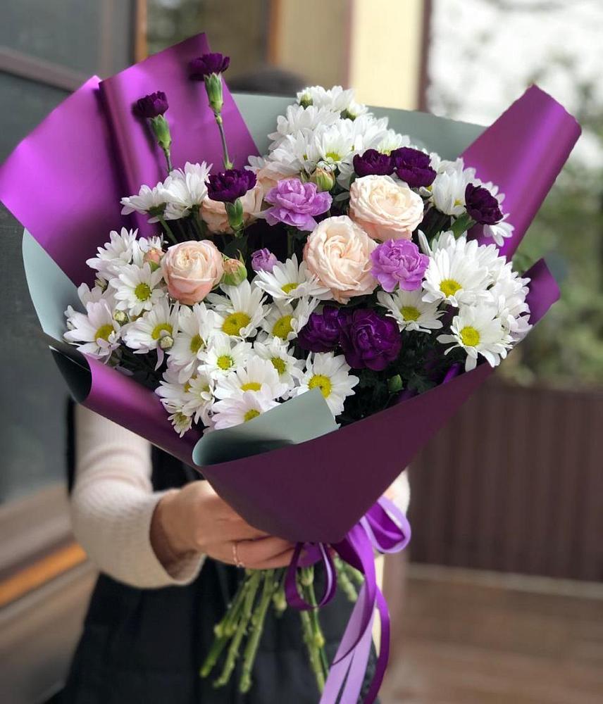 Букет цветов из: Хризантемы, Гвоздики и Розы в Квашенки