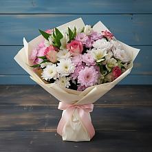 Букет цветов из:  Хризантемы, Альстромерии и Розы в Квашенки