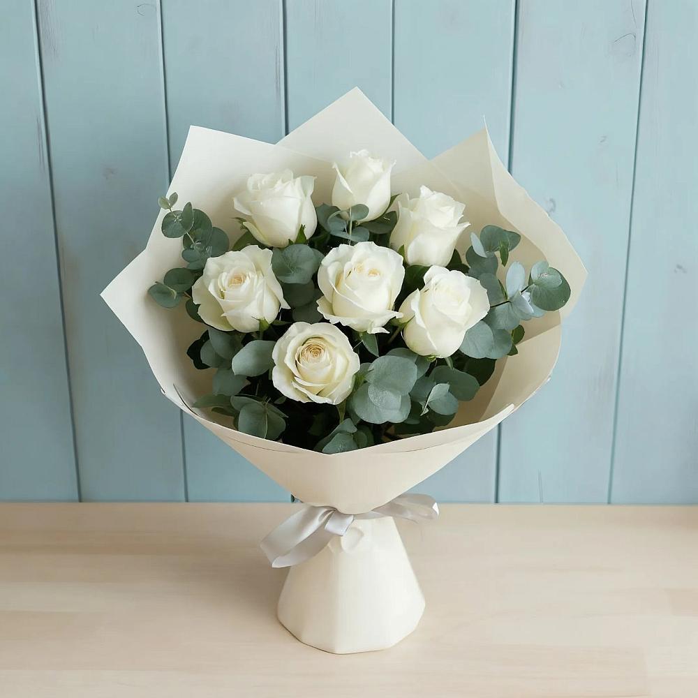 Букет Белые розы в Эвкалипте в Квашенки