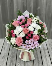 Букет цветов из:  Альстромерии, Гвоздики, Розы и Хризантемы в Квашенки