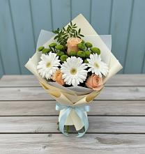 Букет цветов из:  Герберы, Розы и Хризантемы в Квашенки
